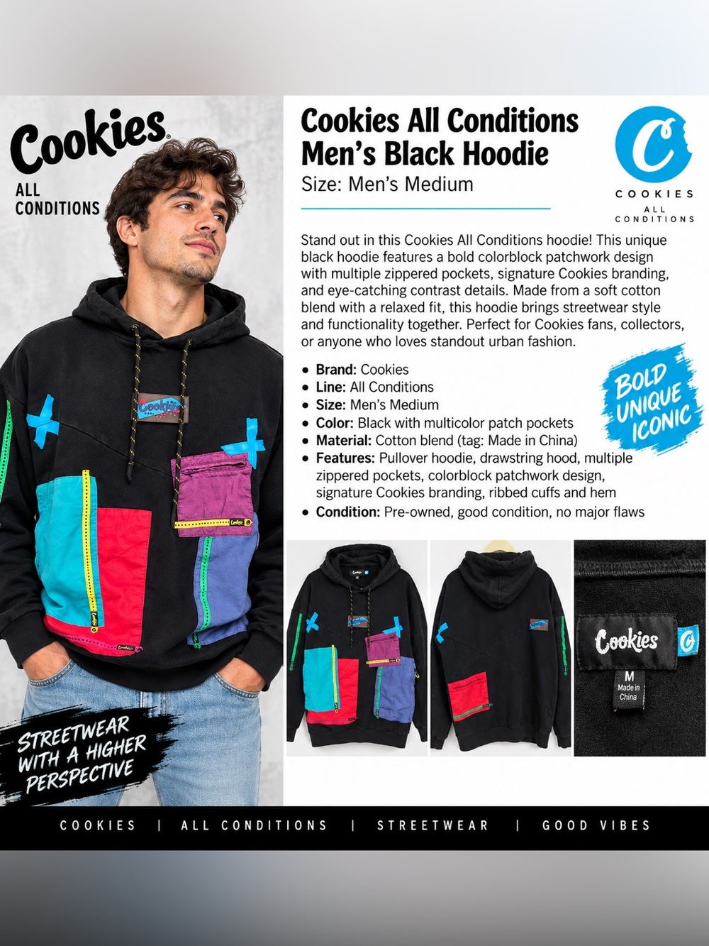 🔥 COOKIES ALL CONDITIONS MEN’S BLACK HOODIE 🔥